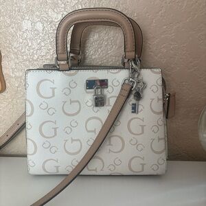 Guess Cream and Tan Satchel with Logo